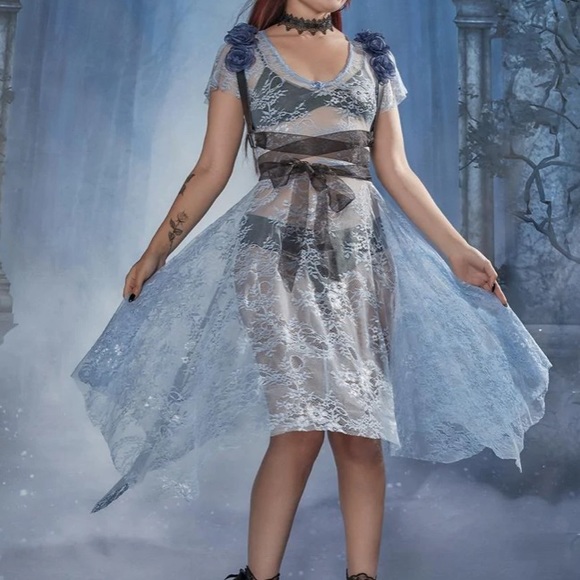 NWT Ethereal Dolls Kill Widow Blue Floral Lace Dress - Picture 9 of 10